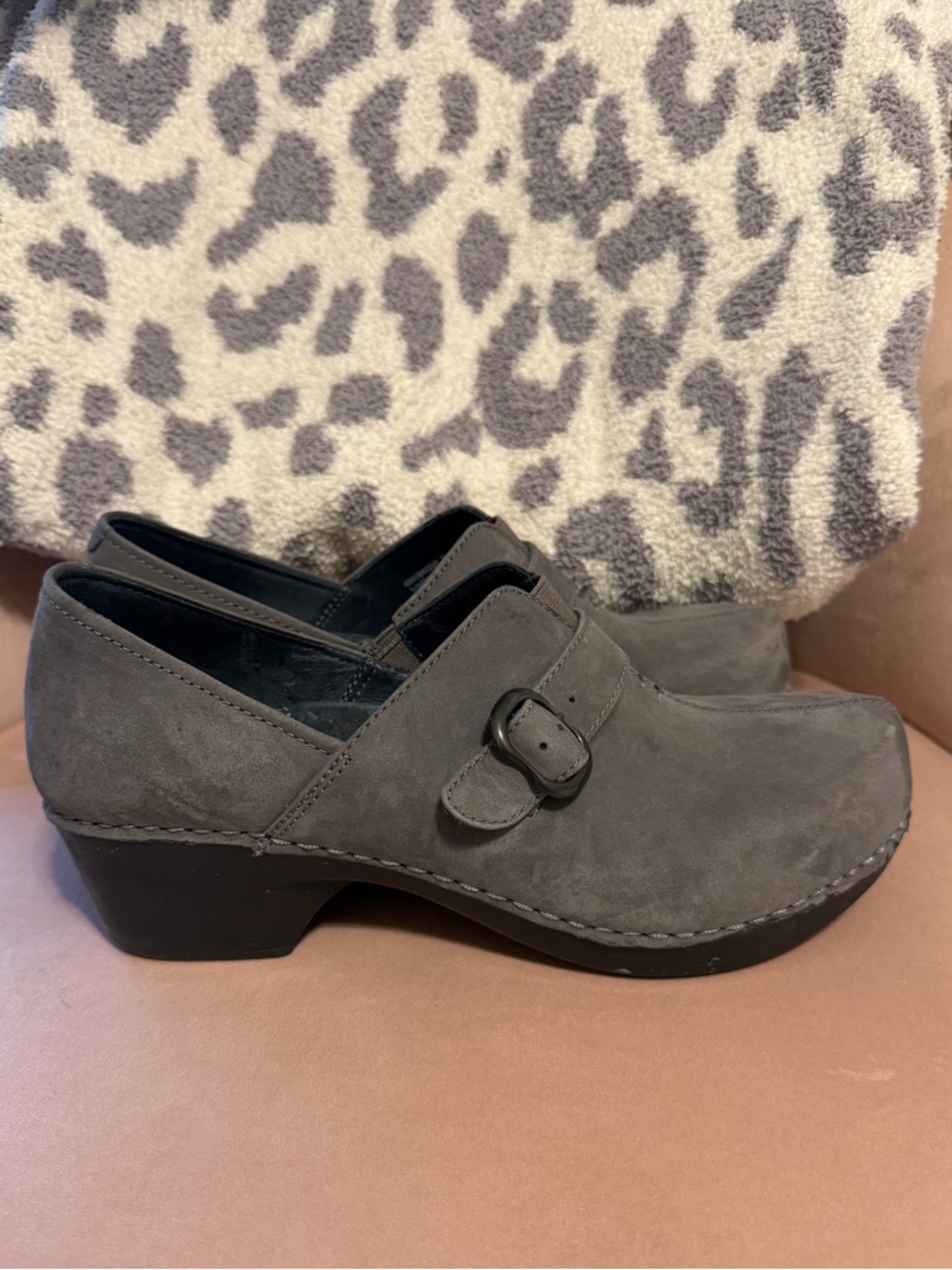 Dansko Tamara Gray Suede Buckle Clogs Size 38